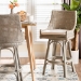 bali & pari Bella Swivel Rattan Bar Stool with Cushion - Handwoven Wicker Bar Chair with Backrest and Footrest, French Grey - BSOBella-French Grey/Rattan-BS