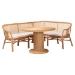 bali & pari Aara 3-Piece Natural Rattan Dining Nook Set - L-Shaped Corner Bench with Cushions and Round Pedestal Wicker Table, Handwoven Boho Coastal Breakfast Banquette for Kitchen or Sunroom