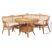 bali & pari Ceona 3-Piece Natural Rattan Dining Nook Set - L-Shaped Banquette Seating with Cushions and Wicker Table with Scallop Edge, Boho Coastal Style Dining - BSOAdede/Palm Short-3PC Dining Set