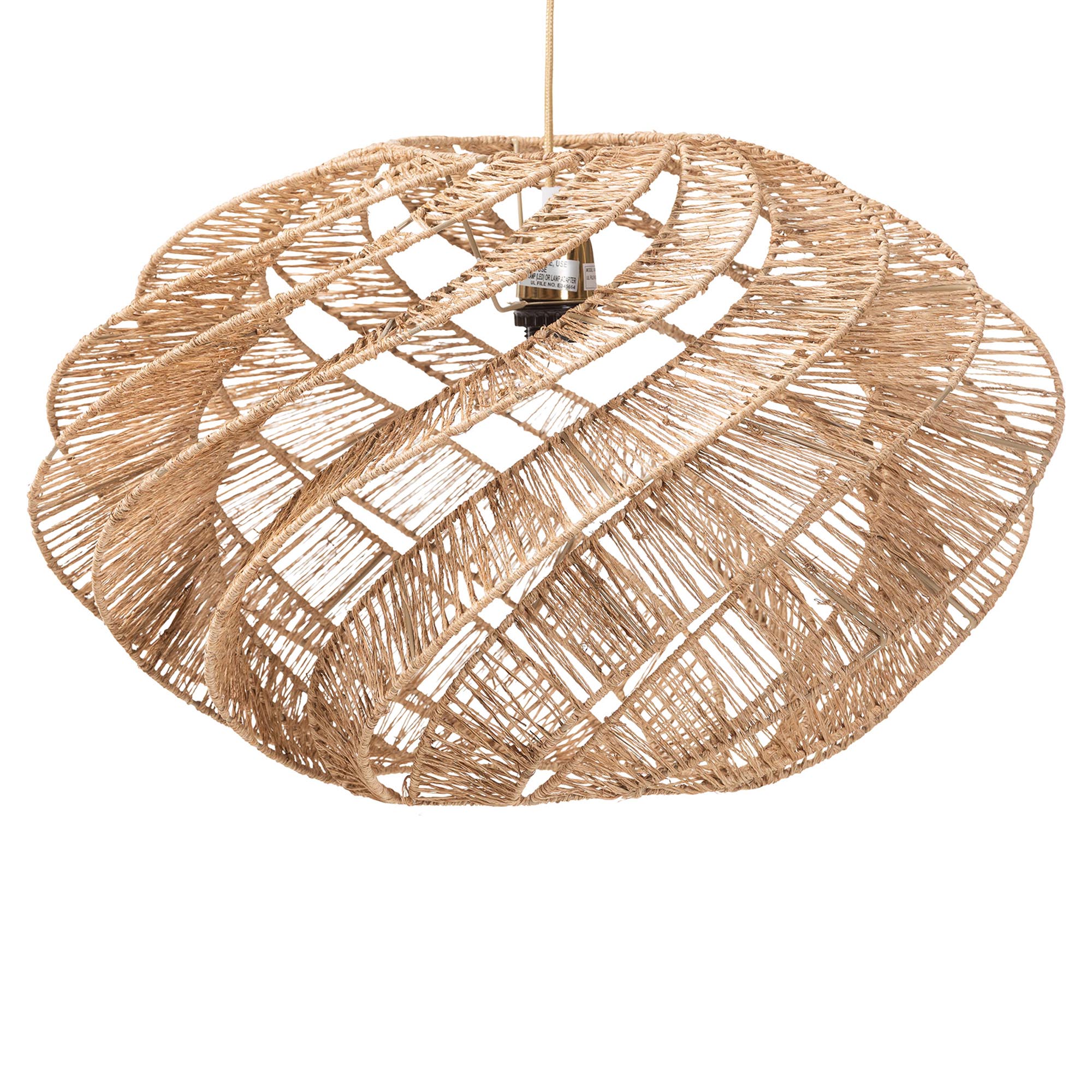 bali & pari Enola Handwoven Jute Pendant Lampshade - Boho Chic Ceiling Light Cover with Twisted Spiral Design
