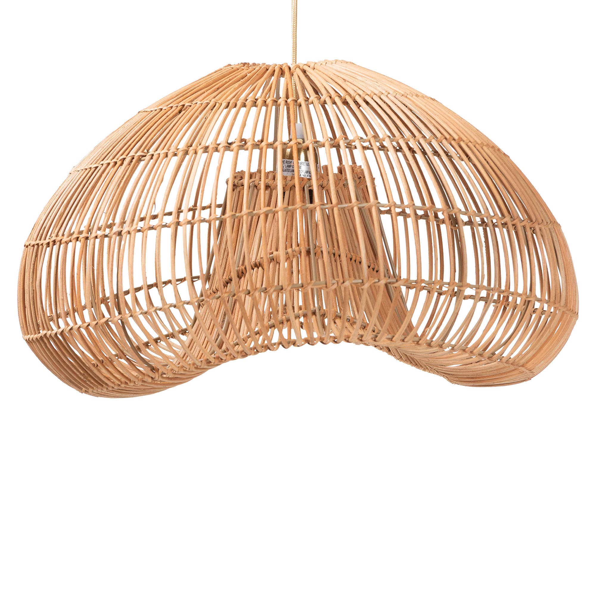 bali & pari Hansa Natural Rattan Pendant Lampshade - Handcrafted Dome-Shape Ceiling Light Cover, Coastal Boho D?cor