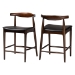 Baxton Studio Eira Counter Stool Set of 2- Walnut Wood Frame Counter-height Chair with Curved Backrest and Black Faux Leather Seat, Mid-Century Modern Kitchen Island Seating