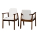Baxton Studio Miyagi Boucle Upholstered Dining Chair Set of 2- Mid-Century Modern Armchair with Solid Wood Frame and Rounded Backrest, Walnut Brown and White