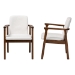 Baxton Studio Miyagi Boucle Upholstered Dining Chair Set of 2- Mid-Century Modern Armchair with Solid Wood Frame and Rounded Backrest, Walnut Brown and White - BSOMiyagi-White Boucle/Walnut-DC