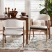 Baxton Studio Virden Boucle Upholstered Dining Chair Set of 2- Mid-Century Modern Armchair with Solid Wood Frame and Curved Open-Back Design, Walnut Brown and White - BSOVirden-White Boucle/Walnut-DC