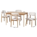 Baxton Studio Wattsu 5-Piece Dining Set - Solid Wood Rectangular Table with Boucle Upholstered Chairs, Mid-Century Modern Dining Furniture for Kitchen or Dining Room, Natural and White - BSOWattsu-White Boucle/Natural-5PC Dining Set