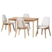 Baxton Studio Hudson 5-Piece Dining Set - Solid Wood Rectangular Table with Boucle Upholstered Chairs, Mid-Century Modern Dining Furniture for Kitchen or Dining Room, Natural and White