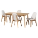 Baxton Studio Jennica 5-Piece Dining Set - Solid Wood Rectangular Table with Boucle Upholstered Chairs, Mid-Century Modern Dining Furniture for Kitchen or Dining Room, Natural and White