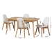 Baxton Studio Jennica 5-Piece Dining Set - Solid Wood Rectangular Table with Boucle Upholstered Chairs, Mid-Century Modern Dining Furniture for Kitchen or Dining Room, Natural and White - BSOJennica-White Boucle/Natural-5PC Dining Set