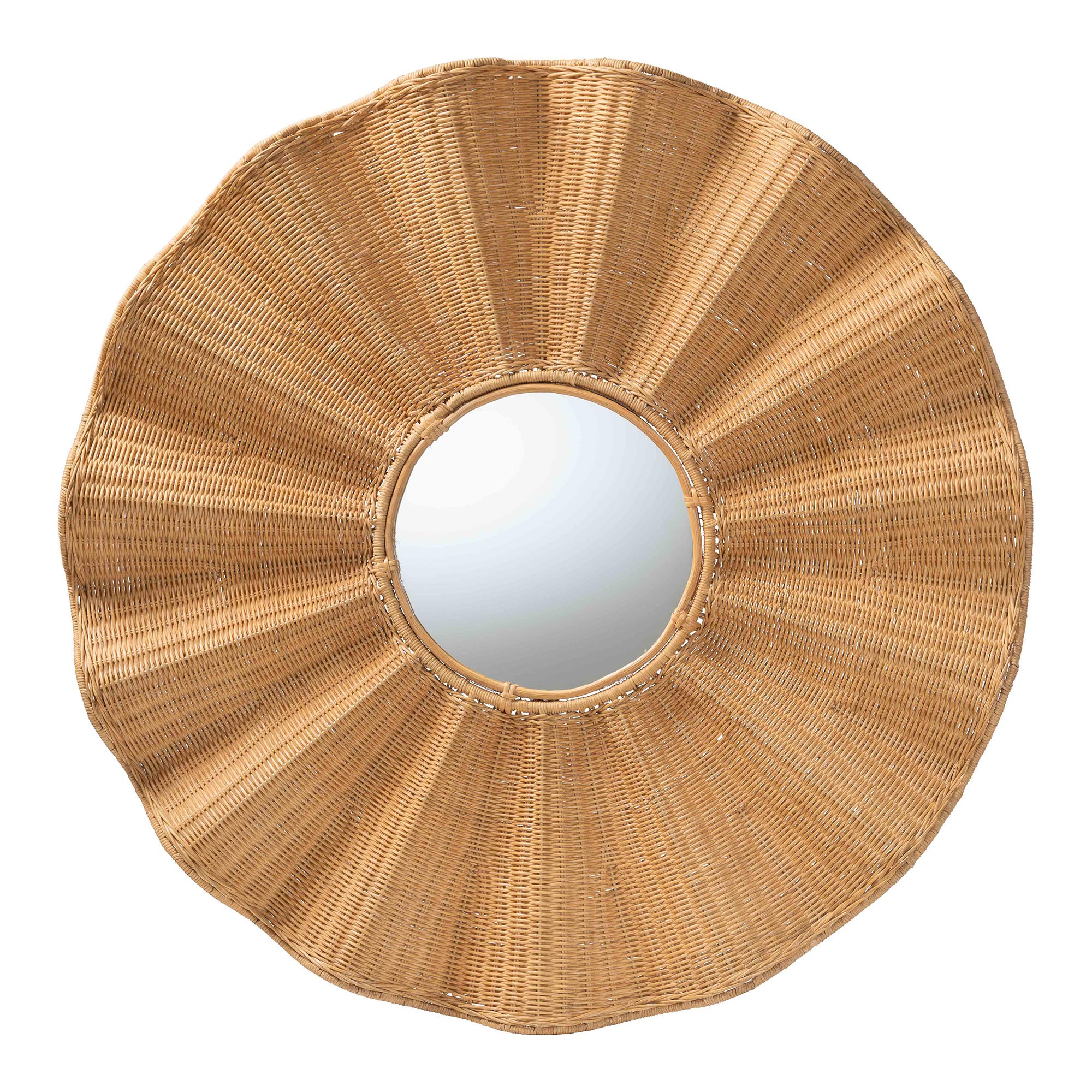 bali & pari Palm Scalloped Rattan Wall Mirror - Handwoven Wicker Round Accent Mirror, Boho Decorative Wall Art for Entryway or Living Room
