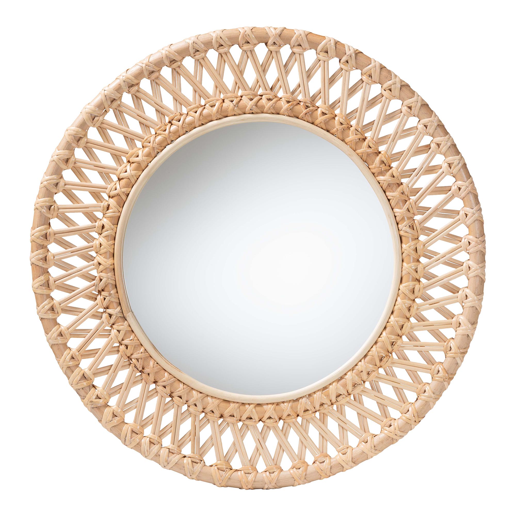 bali & pari Burris Natural Rattan Wall Mirror - Handwoven Wicker Round Frame, Boho Coastal Accent Wall Decor for Entryway, Bedroom, or Living Room
