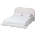 Baxton Studio Cachet Floating Platform Bed with Rounded Headboard - Low Profile Minimalist Boucle Upholstered Bed Frame, Cream, Queen