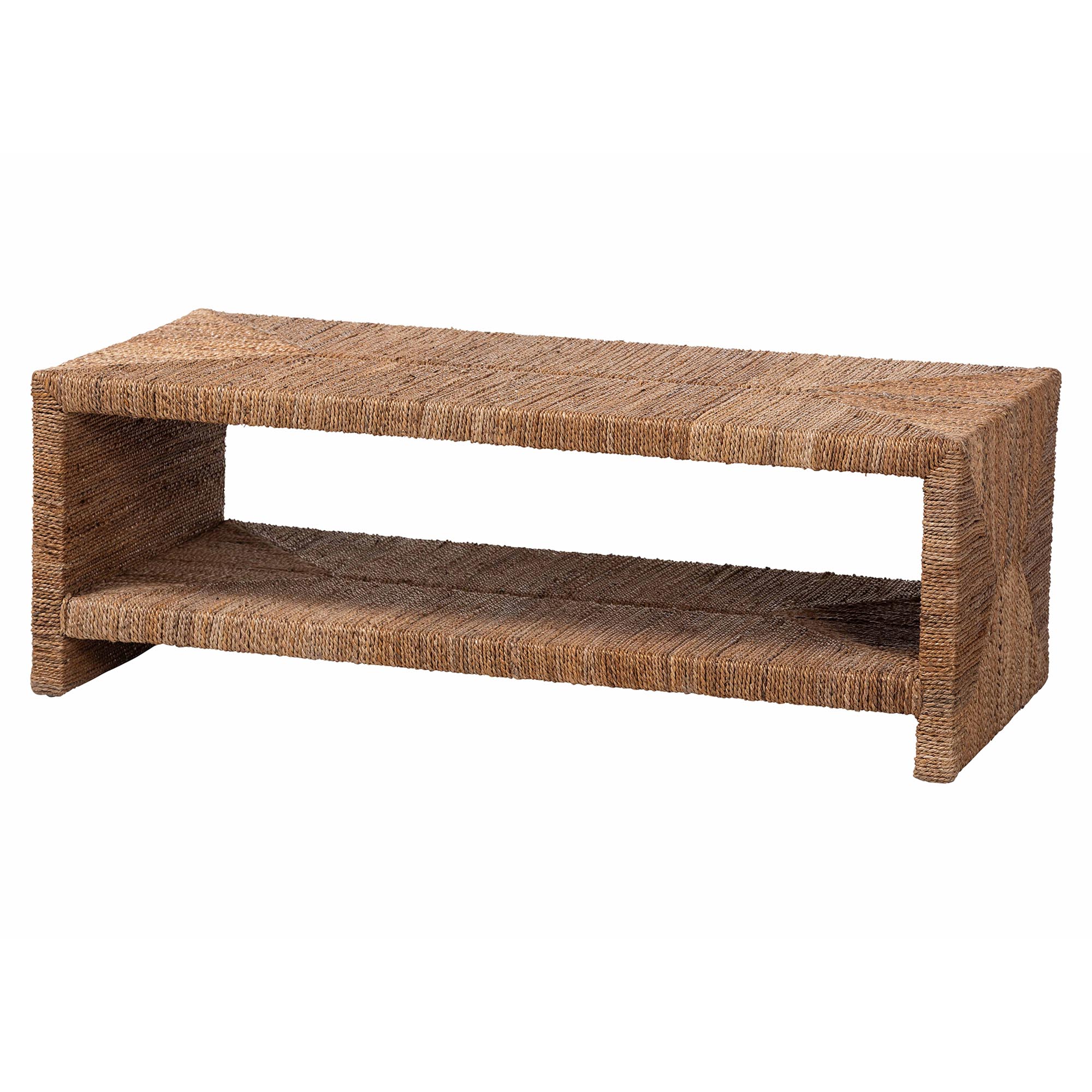 bali & pari Liza Rectangle Seagrass Coffee Table - Handwoven Natural Fiber Frame with Open Shelf, Coastal Boho Furniture for Living Room or Lounge