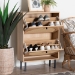 Baxton Studio Remus Wood Shoe Cabinet - 12-Pair Shoe Storage Organizer with 2 Flip Doors, Boho-Chic Compact Hallway or Entryway Furniture - BSOLC231201-Tan-Shoe Cabinet