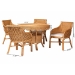 bali & pari Tudor 5-Piece Rattan Dining Set - Round Wicker Table with Scallop Edge and 4 Armchairs, Handwoven Boho Coastal Style for Dining, Kitchen or Sun Room, Light Honey - BSOTudor-Light Honey Rattan-5PC Dining Set