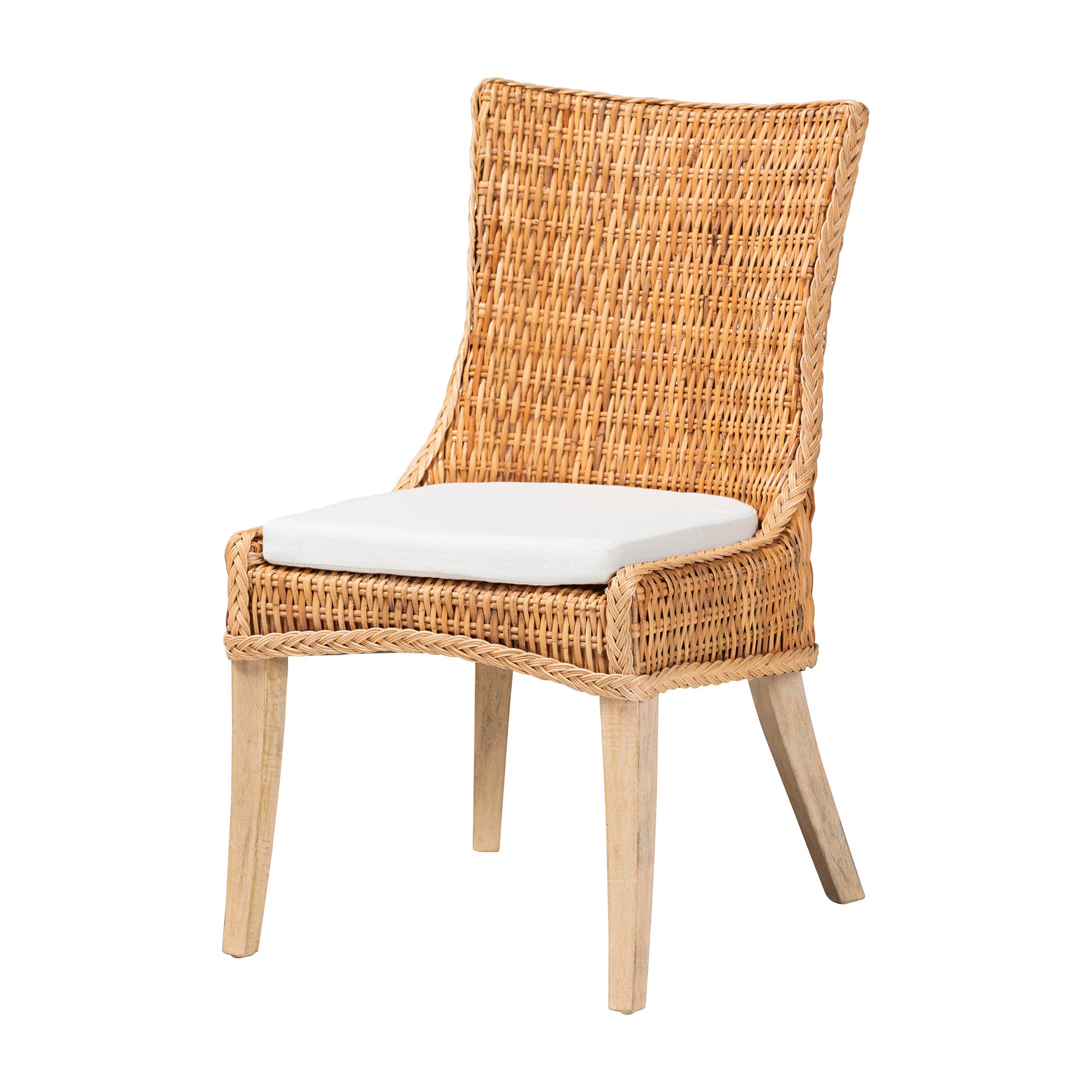 bali & pari Derris Natural Rattan Dining Chair with Cushion - Tall Wingback Side Chair with Solid Mango Wood Legs, Boho Coastal Style for Kitchen or Dining Room Seating, Light Honey