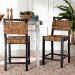bali & pari Raniya Seagrass Counter Stool Set of 2 - Solid Mango Wood Frame with Woven Seat and Backrest, Rustic Boho Style Dining or Kitchen Island Seating, Black - BSOLuanda-Type C-Black Wood/Natural-CS-KD Box