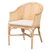 bali & pari Hollis Natural Rattan Barrel Chair with Cushion - Handcrafted Accent Armchair with Laminated Rattan Pole Back, Coastal Boho Seating for Living Room or Bedroom