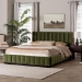 Baxton Studio Granger Velvet Upholstered Platform Bed with Channel Tufted Headboard, Modern Low Profile Bed Frame, Moss Green, Queen - BSOBBT61347-Moss Green Velvet/Wenge-Queen