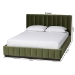 Baxton Studio Granger Velvet Upholstered Platform Bed with Channel Tufted Headboard, Modern Low Profile Bed Frame, Moss Green, Queen - BSOBBT61347-Moss Green Velvet/Wenge-Queen