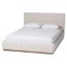 Baxton Studio Granger Velvet Upholstered Platform Bed with Channel Tufted Headboard, Modern Low Profile Bed Frame, Alabaster White, Queen