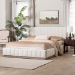 Baxton Studio Granger Velvet Upholstered Platform Bed with Channel Tufted Headboard, Modern Low Profile Bed Frame, Alabaster White, Queen - BSOBBT61347-Alabaster White Velvet/White Washed Oak-Queen