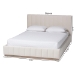 Baxton Studio Granger Velvet Upholstered Platform Bed with Channel Tufted Headboard, Modern Low Profile Bed Frame, Alabaster White, Queen - BSOBBT61347-Alabaster White Velvet/White Washed Oak-Queen