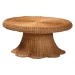 bali & pari Avalon Natural Rattan Round Coffee Table with Scalloped Pedestal Base - Coastal Boho Wicker Accent Table for Living Room or Sunroom - BSOAvalon-Light Honey Wicker-Coffee Table