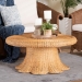 bali & pari Avalon Natural Rattan Round Coffee Table with Scalloped Pedestal Base - Coastal Boho Wicker Accent Table for Living Room or Sunroom - BSOAvalon-Light Honey Wicker-Coffee Table