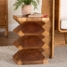 bali & pari Malati Solid Suar Wood Side Table - Hand-Carved Sculptural End Table with Zigzag Design, Modern Boho Style for Living Room or Bedroom - BSOSuar S/T 007-Natural-Side Table