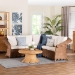 bali & pari Detta Natural Rattan 3-Piece Sectional Set - Handwoven Wicker Corner Lounge Seating with Scalloped Skirt Base and Rolled Arms, Boho Coastal Style for Sunroom or Living Room - BSODetta-Peanut Brown-Rattan-3PC Sectional Set
