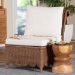 bali & pari Detta Natural Rattan Accent Chair - Handwoven Wicker Lounge Chair with Rolled Back and Scalloped Skirt Base, Boho Coastal Style for Sunroom or Sitting Area - BSODetta-Peanut Brn-Rattan-Armless-Cushion-Chair