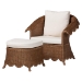 bali & pari Detta Natural Rattan Armchair and Ottoman Set - 2-Piece Handwoven Wicker Lounge Seating with Scalloped Skirt Base and Rolled Arms, Boho Coastal Style for Sunroom or Living Room - BSODetta-Peanut Brown-Rattan-2PC Lounge Chair with Stool-Set