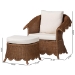 bali & pari Detta Natural Rattan Armchair and Ottoman Set - 2-Piece Handwoven Wicker Lounge Seating with Scalloped Skirt Base and Rolled Arms, Boho Coastal Style for Sunroom or Living Room - BSODetta-Peanut Brown-Rattan-2PC Lounge Chair with Stool-Set