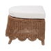 bali & pari Detta Natural Rattan Footstool with Cushion - Handwoven Wicker Ottoman with Scalloped Skirt Base for Coastal Lounge or Sunroom Seating - BSODetta-Peanut Brown-Rattan-Cushion-Stool