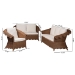 bali & pari Detta Natural Rattan 3-Piece Living Room Set - Handwoven Wicker Lounge Seating with Scalloped Skirt Base and Rolled Arms, Boho Coastal Style for Sunroom or Living Room - BSODetta-Peanut Brown-Rattan-3PC Set
