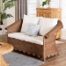 bali & pari Detta Natural Rattan Loveseat with Cushion - Handwoven Wicker Settee with Rolled Arms and Scalloped Skirt Base, Boho Coastal Style for Sunroom or Lounge - BSODetta-Peanut Brown-Rattan-Cushion-LS