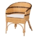 bali & pari Elma Rattan Dining Chair with Cushion - Barrel-Back Accent Chair with Synthetic Woven and Natural Rattan Frame, Boho Coastal Style Seating for Dining or Living Room - BSOElma-Natural/Brown Stripes-Rattan-Cushion-DC