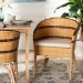 bali & pari Elma Rattan Dining Chair with Cushion - Barrel-Back Accent Chair with Synthetic Woven and Natural Rattan Frame, Boho Coastal Style Seating for Dining or Living Room - BSOElma-Natural/Brown Stripes-Rattan-Cushion-DC