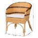 bali & pari Elma Rattan Dining Chair with Cushion - Barrel-Back Accent Chair with Synthetic Woven and Natural Rattan Frame, Boho Coastal Style Seating for Dining or Living Room - BSOElma-Natural/Brown Stripes-Rattan-Cushion-DC