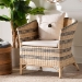 bali & pari Elda Natural Rattan Accent Chair - Wicker Barrel-Back Chair with Two-Tone Woven Stripes and Cushion, Coastal Boho Style Seating for  Living Room or Sunroom - BSOElda-Natural/Blue Stripes-Rattan-Cushion-DC
