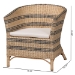 bali & pari Elda Natural Rattan Accent Chair - Wicker Barrel-Back Chair with Two-Tone Woven Stripes and Cushion, Coastal Boho Style Seating for  Living Room or Sunroom - BSOElda-Natural/Blue Stripes-Rattan-Cushion-DC