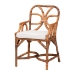bali & pari Alondra Natural Rattan Dining Chair - Handwoven Wicker Accent Chair with Armrests and Removable Cushion, Coastal Boho Kitchen or Dining Room Seating - BSOAlondra-Light Honey/Rattan-Arm-Cushion-DC