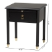 Baxton Studio Tamra Black Wood Nightstand with Pullout Shelf - Modern Transitional Bedside Table with Metallic Accents - BSOSW8000-90NS-Black-Nightstand