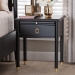 Baxton Studio Tamra Black Wood Nightstand with Pullout Shelf - Modern Transitional Bedside Table with Metallic Accents - BSOSW8000-90NS-Black-Nightstand