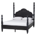 Baxton Studio Martino Four-Poster Platform Bed - Sculpted Post Bed Frame with Panel Headboard, Vintage Spindle Bed, Black, King - BSOSW8636-Black-King Poster Bed