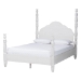 Baxton Studio Martino Four-Poster Platform Bed - Sculpted Post Bed Frame with Panel Headboard, Vintage Spindle Bed, White, Queen - BSOSW8636-White-Queen Poster Bed