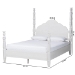 Baxton Studio Martino Four-Poster Platform Bed - Sculpted Post Bed Frame with Panel Headboard, Vintage Spindle Bed, White, Queen - BSOSW8636-White-Queen Poster Bed
