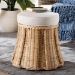 bali & pari Ying Round Natural Rattan Ottoman with Cushion - Handwoven Wicker Pleated Skirt Accent Coffee Table or Extra Seating for Living Room or Sunroom, Small - BSOYing-Small-Natural/Rattan-Cushion-Ottoman