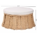 bali & pari Ying Round Natural Rattan Ottoman with Cushion - Handwoven Wicker Pleated Skirt Accent Coffee Table or Extra Seating for Living Room or Sunroom, Large - BSOYing-Large-Natural/Rattan-Cushion-Ottoman